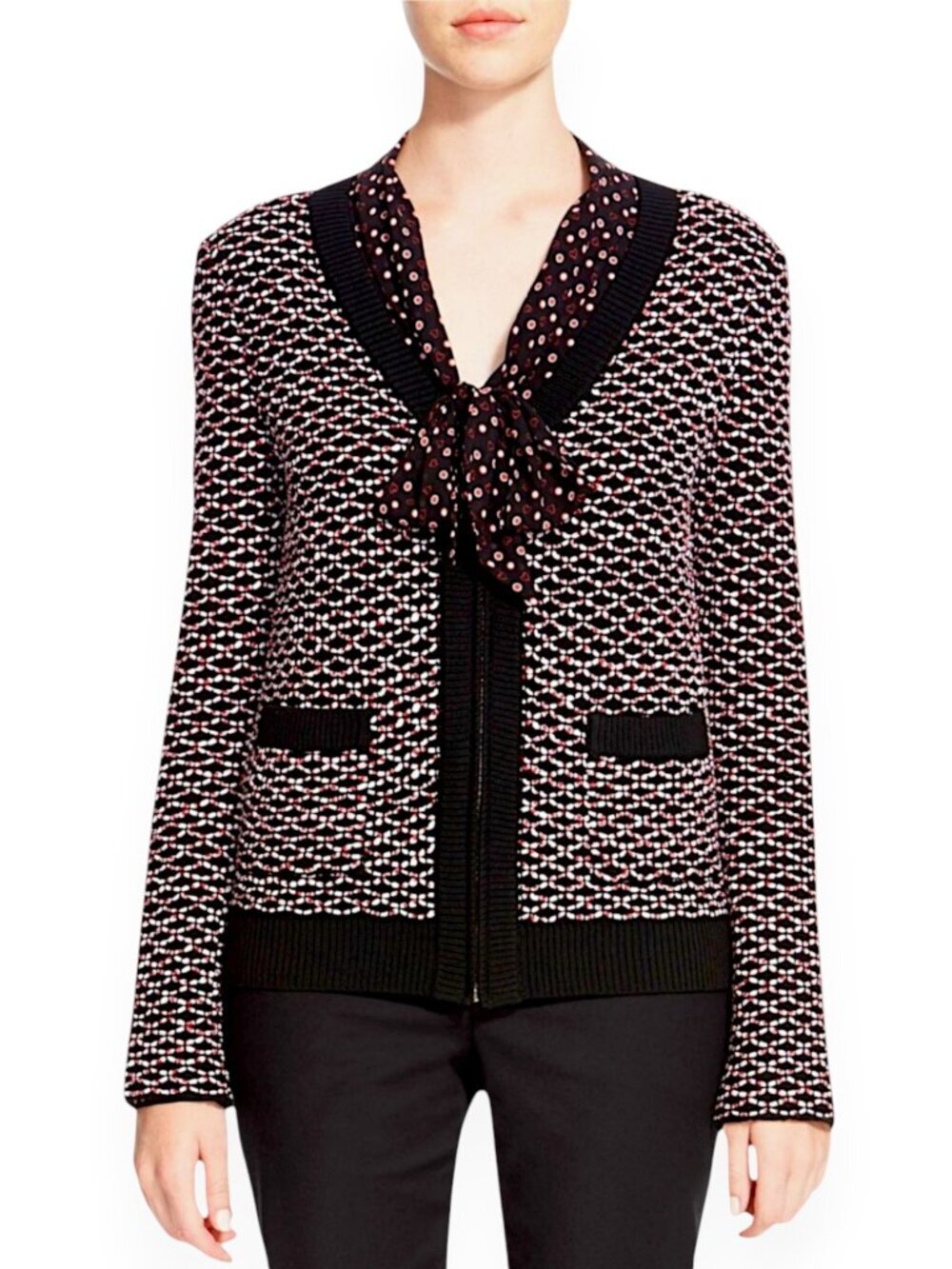 St. John Collection Regatta Diamond Weave Zip Front Knit Jacket Cardigan NWT M